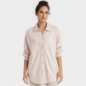 JoyLab | French Terry Sweatshirt Button Down Shacket Ivory size M